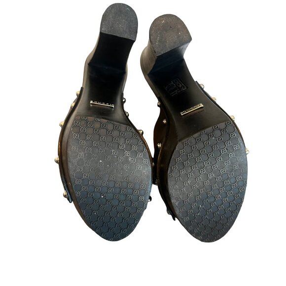 Gucci Betis Glamour Horsebit High Heel Clogs Sandals Stud Open-Toe Size 38.5 - Picture 8 of 15